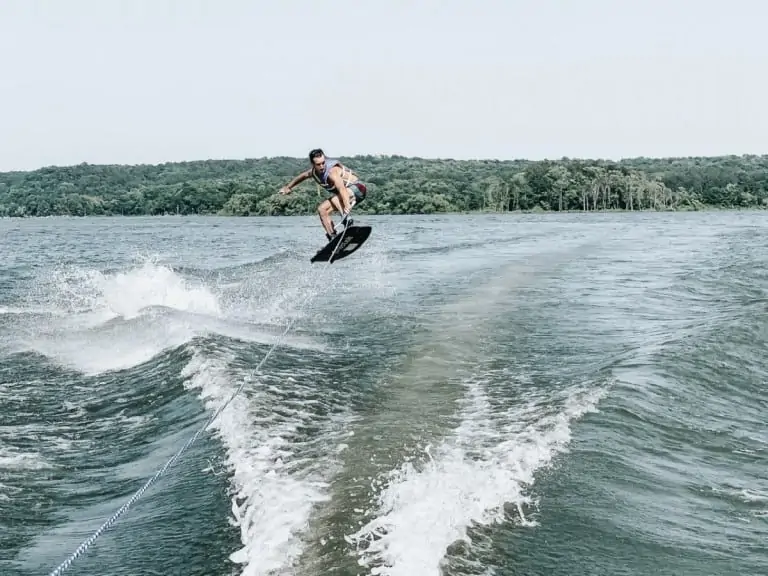 Photo of a wakeboarder jumping wake