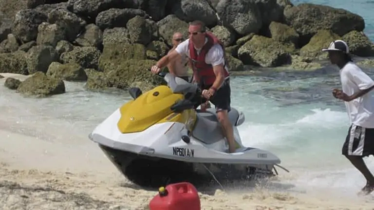 Writer’s brother riding a jet ski straight onto the beach