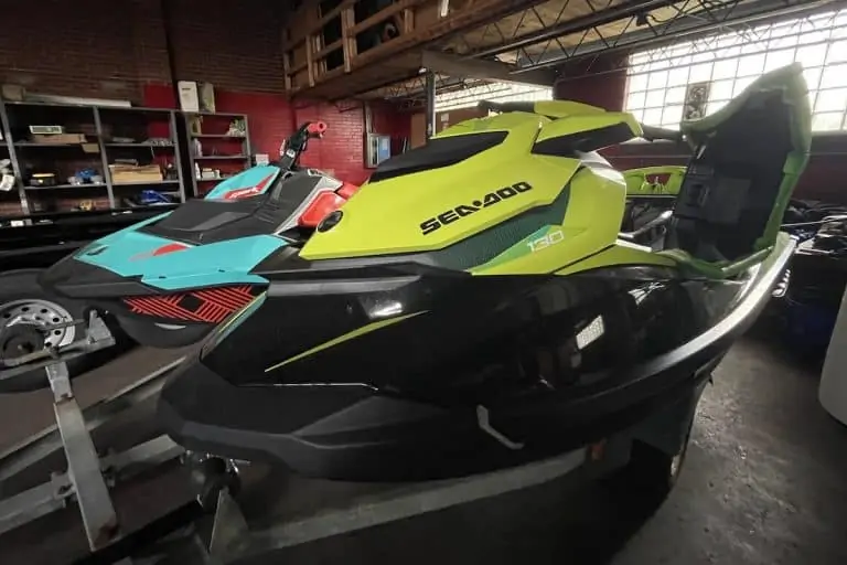 Sea Doo GTI 130 SE on double trailer with Sea Doo Spark on other side